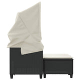 Garden Sofa 2-Seater with Canopy and Stools Black Poly Rattan