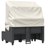 Garden Sofa 2-Seater with Canopy and Stools Black Poly Rattan - Close-Up Angle