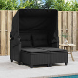 Garden Sofa 2-Seater with Canopy and Stools Black Poly Rattan - Side View