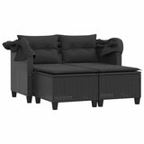 Garden Sofa 2-Seater with Canopy and Stools Black Poly Rattan - Top-Down View