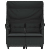 Garden Sofa 2-Seater with Canopy and Stools Black Poly Rattan - 45-Degree Angle