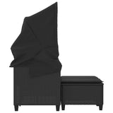 Garden Sofa 2-Seater with Canopy and Stools Black Poly Rattan - Rear View