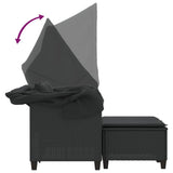 Garden Sofa 2-Seater with Canopy and Stools Black Poly Rattan - Low Angle