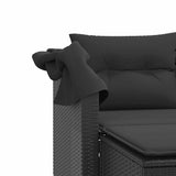 Garden Sofa 2-Seater with Canopy and Stools Black Poly Rattan - Extra Image