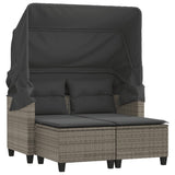 Garden Sofa 2-Seater with Canopy and Stools Grey Poly Rattan - Front View