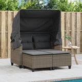 Garden Sofa 2-Seater with Canopy and Stools Grey Poly Rattan - Side View