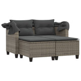 Garden Sofa 2-Seater with Canopy and Stools Grey Poly Rattan - Top-Down View