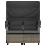 Garden Sofa 2-Seater with Canopy and Stools Grey Poly Rattan - 45-Degree Angle