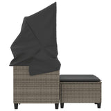 Garden Sofa 2-Seater with Canopy and Stools Grey Poly Rattan - Rear View