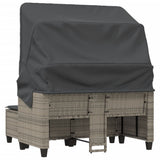 Garden Sofa 2-Seater with Canopy and Stools Grey Poly Rattan - Close-Up Angle