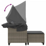 Garden Sofa 2-Seater with Canopy and Stools Grey Poly Rattan - Low Angle