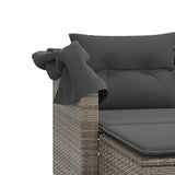 Garden Sofa 2-Seater with Canopy and Stools Grey Poly Rattan - Extra Image