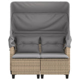 Garden Sofa 2-Seater with Canopy and Stools Beige Poly Rattan - 45-Degree Angle