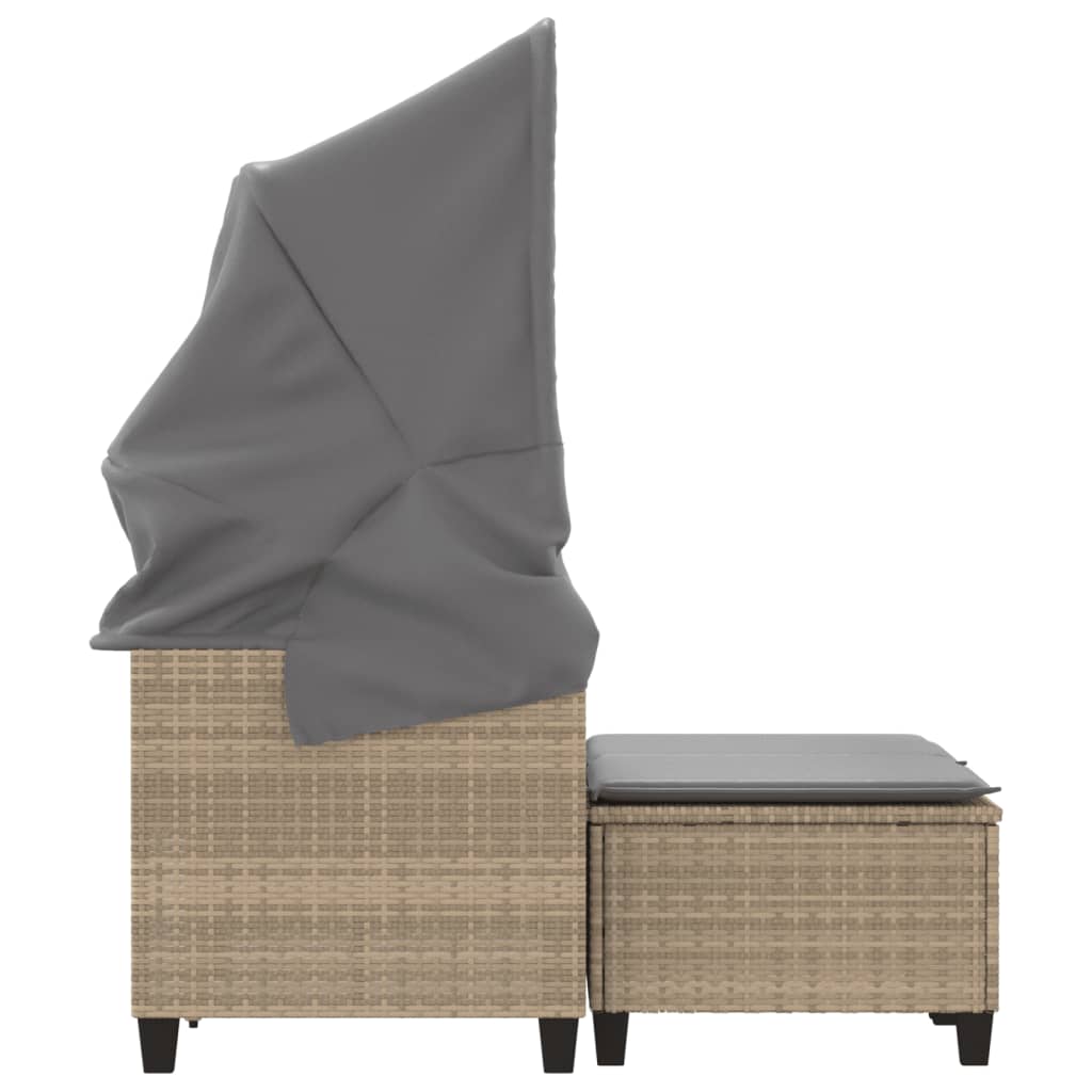 Garden Sofa 2-Seater with Canopy and Stools Beige Poly Rattan