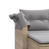 Garden Sofa 2-Seater with Canopy and Stools Beige Poly Rattan