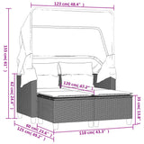 Garden Sofa 2-Seater with Canopy and Stools Beige Poly Rattan - Extra Image