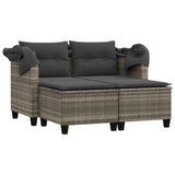 Garden Sofa 2-Seater with Canopy and Stools Light Grey Poly Rattan