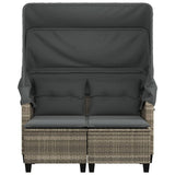 Garden Sofa 2-Seater with Canopy and Stools Light Grey Poly Rattan - 45-Degree Angle
