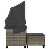Garden Sofa 2-Seater with Canopy and Stools Light Grey Poly Rattan - Rear View