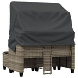 Garden Sofa 2-Seater with Canopy and Stools Light Grey Poly Rattan - Close-Up Angle