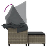 Garden Sofa 2-Seater with Canopy and Stools Light Grey Poly Rattan - Low Angle