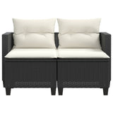 Garden Sofa 2-Seater with Stools Black Poly Rattan - Top-Down View