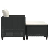 Garden Sofa 2-Seater with Stools Black Poly Rattan - 45-Degree Angle