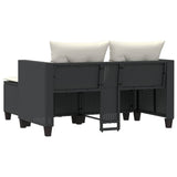 Garden Sofa 2-Seater with Stools Black Poly Rattan - Rear View