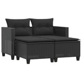 Garden Sofa 2-Seater with Stools Black Poly Rattan - Front View