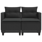 Garden Sofa 2-Seater with Stools Black Poly Rattan - Top-Down View