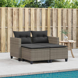 Garden Sofa 2-Seater with Stools Grey Poly Rattan - Side View