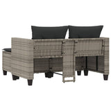 Garden Sofa 2-Seater with Stools Grey Poly Rattan - Rear View