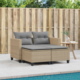 Garden Sofa 2-Seater with Stools Beige Poly Rattan - Side View