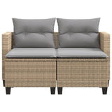 Garden Sofa 2-Seater with Stools Beige Poly Rattan