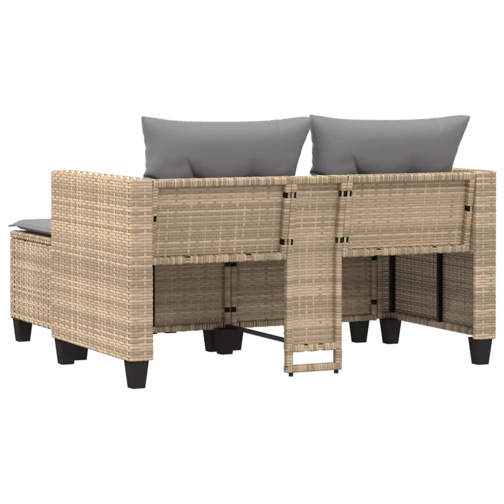 Garden Sofa 2-Seater with Stools Beige Poly Rattan