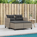 Garden Sofa 2-Seater with Stools Light Grey Poly Rattan - Side View