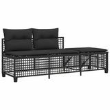 3 Piece Corner Garden Sofa Set with Cushions Black Poly Rattan - Rear View