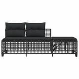 3 Piece Corner Garden Sofa Set with Cushions Black Poly Rattan - Close-Up Angle