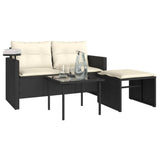 3 Piece Garden Sofa Set with Cushions Black Poly Rattan - Top-Down View