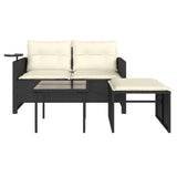 3 Piece Garden Sofa Set with Cushions Black Poly Rattan - 45-Degree Angle