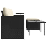 3 Piece Garden Sofa Set with Cushions Black Poly Rattan - Rear View