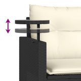 3 Piece Garden Sofa Set with Cushions Black Poly Rattan - Low Angle