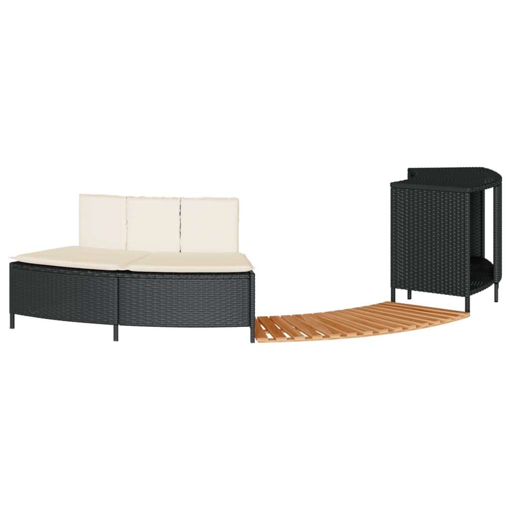 Hot Tub Surround Black Poly Rattan and Solid Wood Acacia