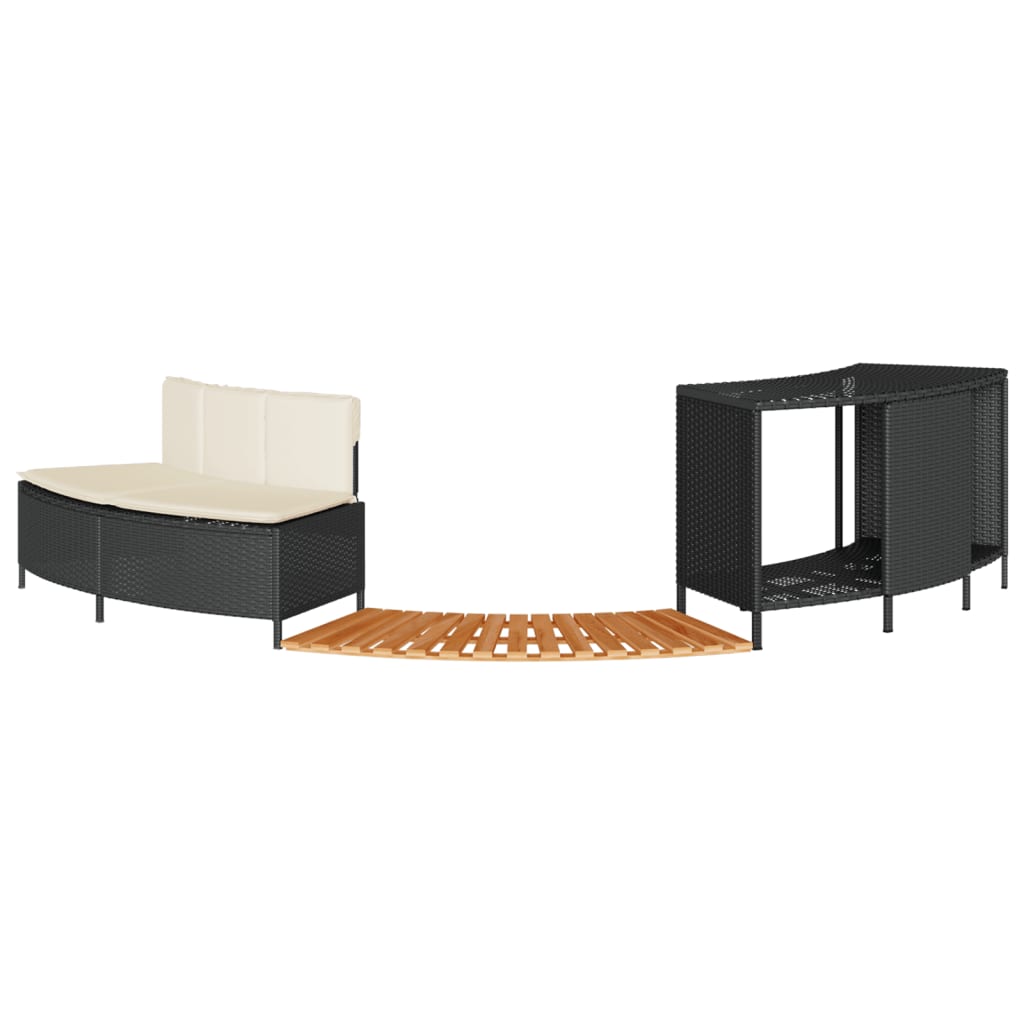 Hot Tub Surround Black Poly Rattan and Solid Wood Acacia