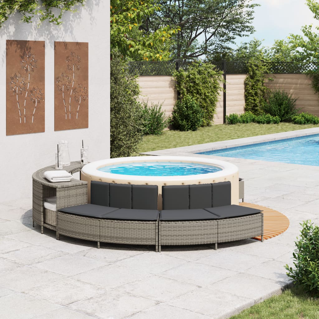 Hot Tub Benches with Cushions 2 pcs Grey Poly Rattan