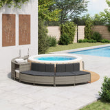 Hot Tub Benches with Cushions 2 pcs Grey Poly Rattan - Side View