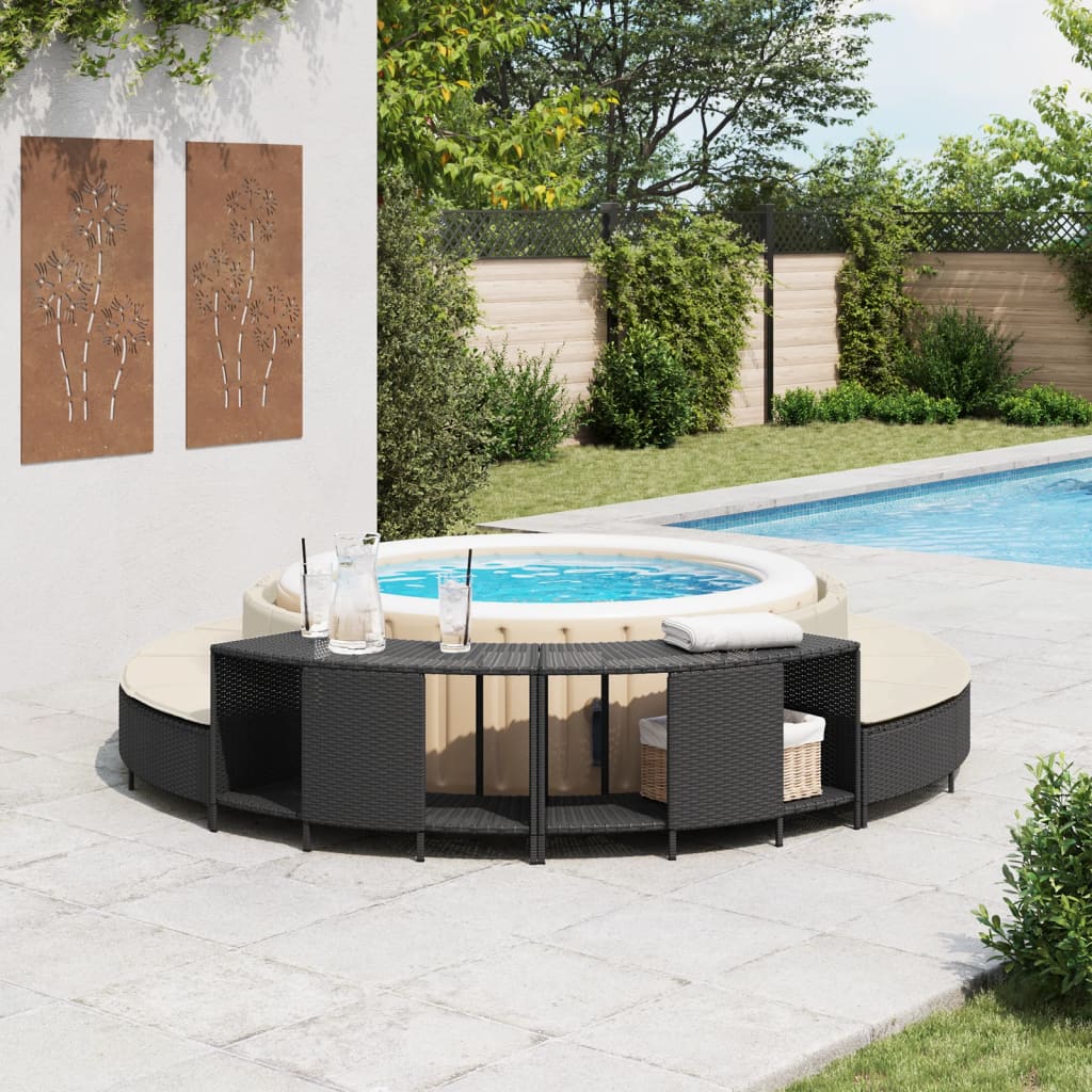 Storage Shelves for Hot Tub 2 pcs Black Poly Rattan