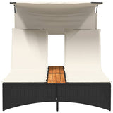 Double Sun Lounger with Canopy and Cushions Black Poly Rattan