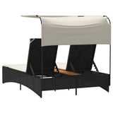 Double Sun Lounger with Canopy and Cushions Black Poly Rattan - Close-Up Angle