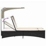 Double Sun Lounger with Canopy and Cushions Black Poly Rattan